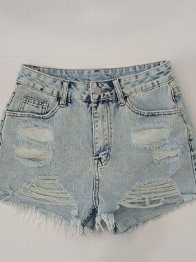SHEIN Distressed Light wash Jean Shorts Raw edge Sz 27  EUC